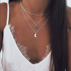 Accent Choker - Turquoise Gem / Silver Moon Charm